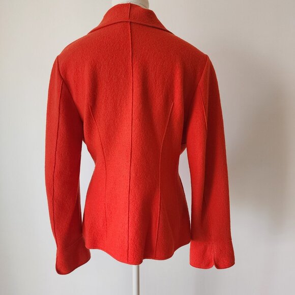 Vintage Geiger Orange Red Boiled Wool Sweater Cardigan Jacket - Picture 4 of 10